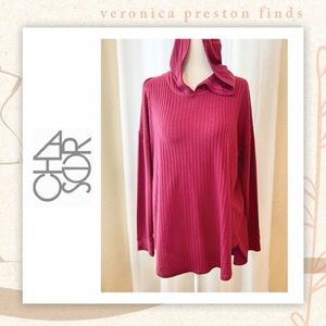 Chaser Magenta Waffle Knit Tunic Hoodie